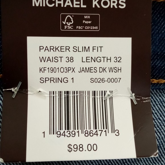 NWT Michael Kors Men's Parker Dark Denim Jeans in Size 38W/ 32 L - Picture 7 of 7